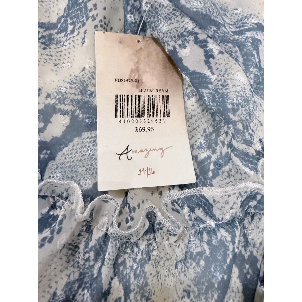 A Beautiful Soul Blue Cream Snakeskin Swiss Dot Tiered Dress 14/16 NWT - Picture 8 of 10